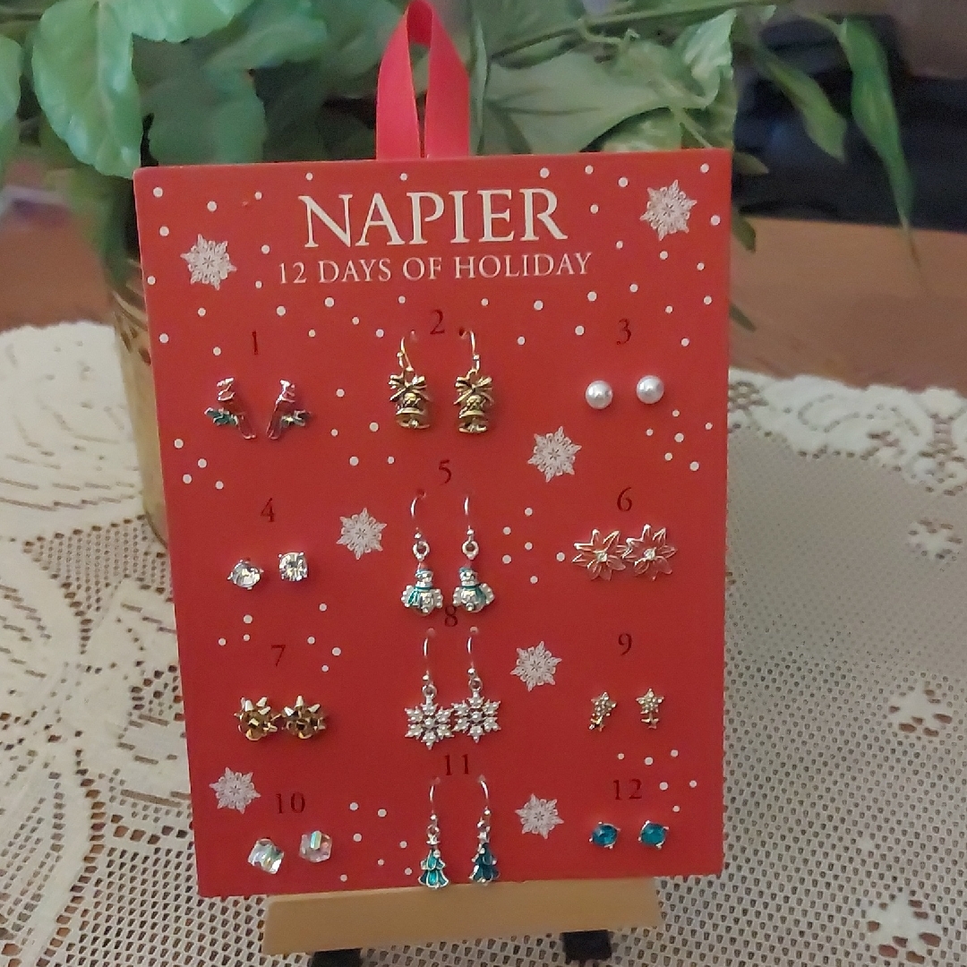 Christmas Earrings Napier 12 Days Of Holiday Silver Toned Pierced 12 Pairs 15$
